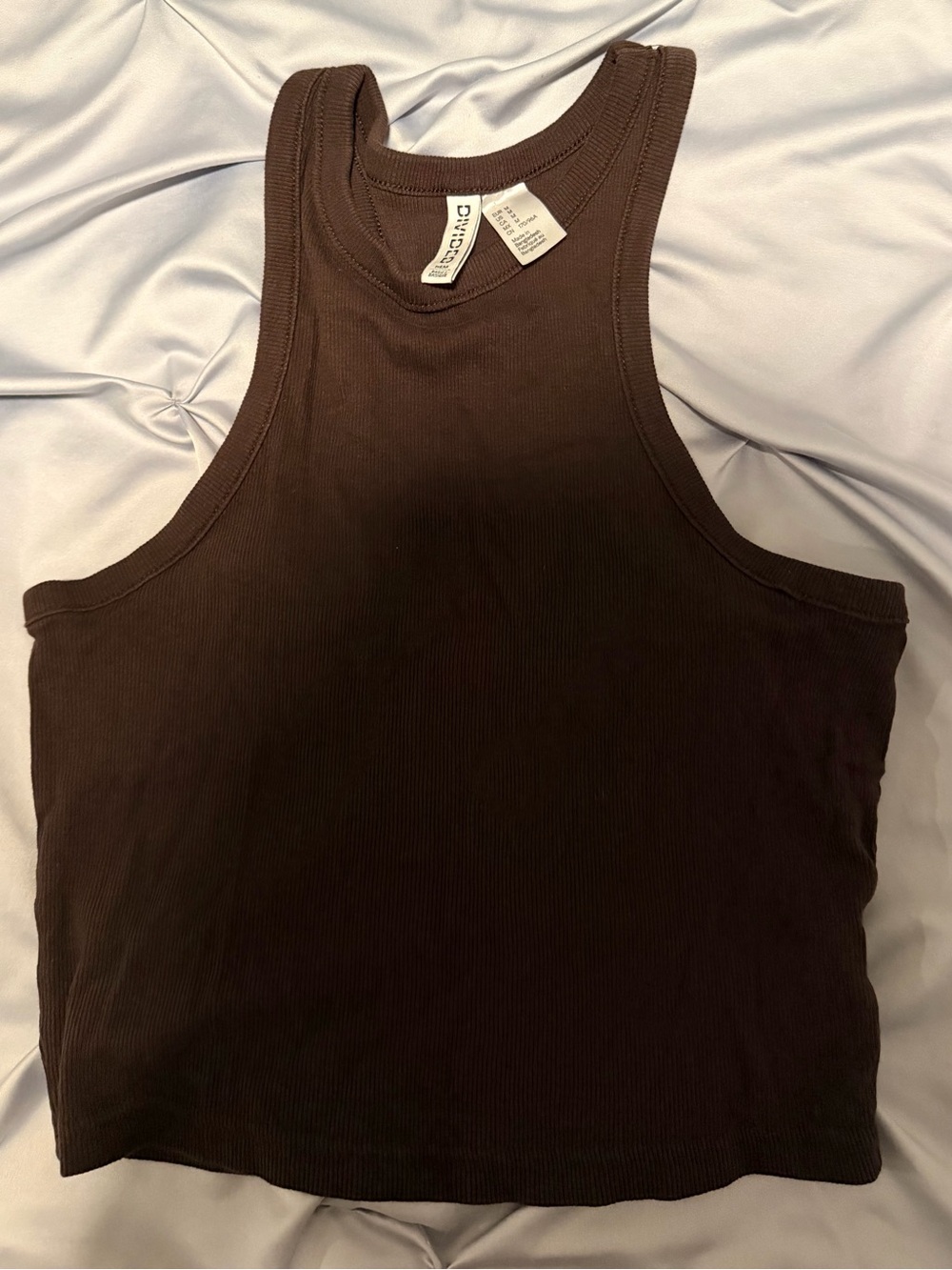DIVIDED Brown Ribbed Crop Tank Top